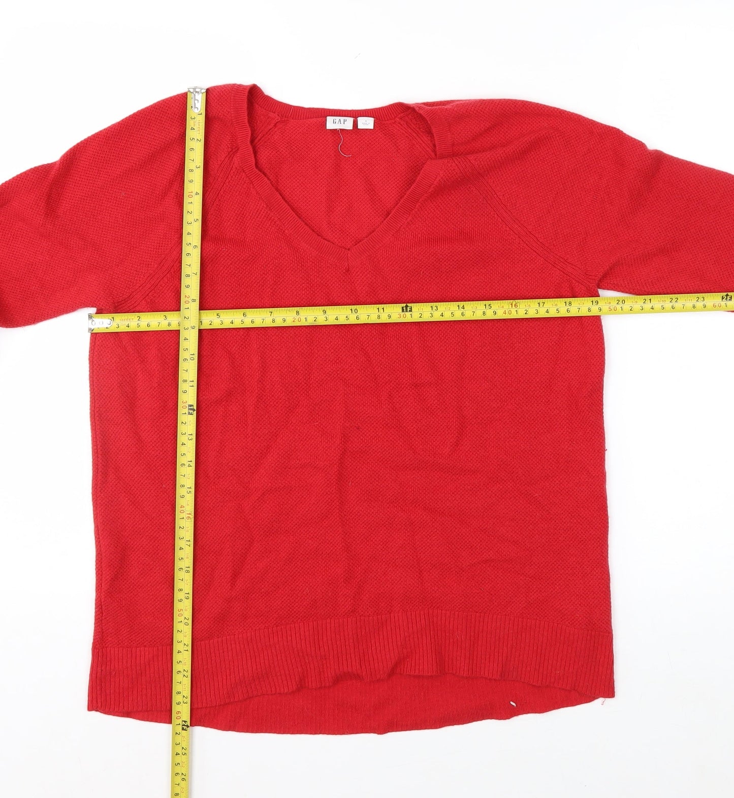 GAP Women's Red V-Neck Long Sleeve Wool Blend Jumper Size M
