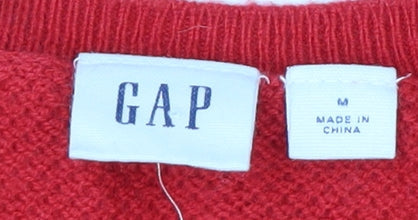 GAP Women's Red V-Neck Long Sleeve Wool Blend Jumper Size M