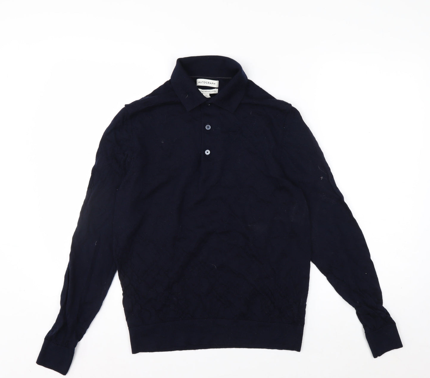 Marks and Spencer Men’s Blue Merino Wool Collared Henley Jumper M