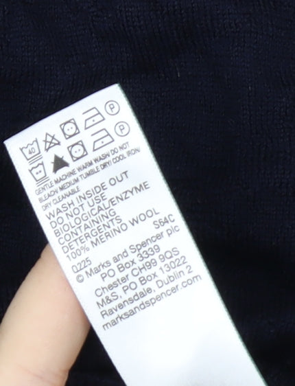 Marks and Spencer Men’s Blue Merino Wool Collared Henley Jumper M