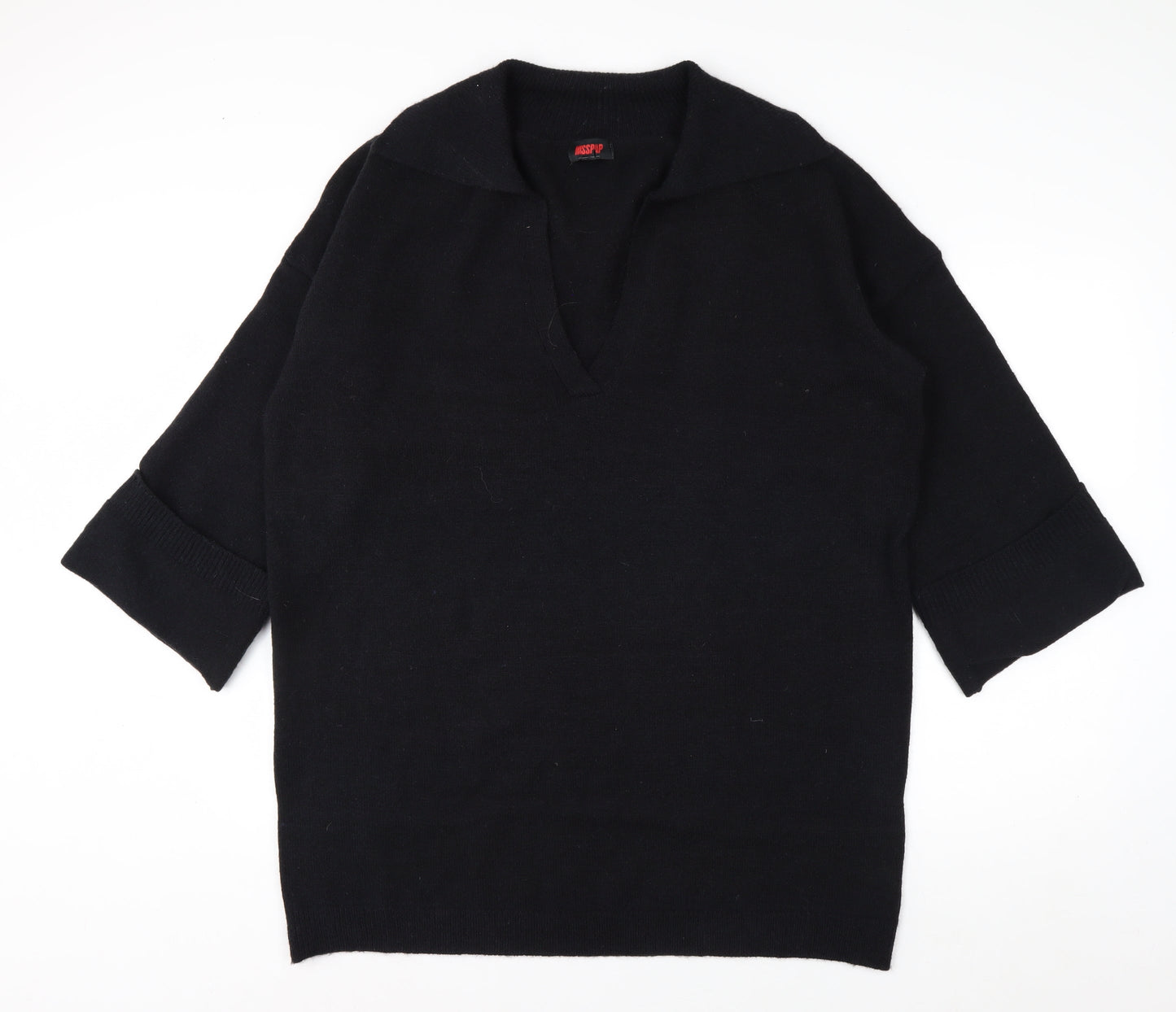 MissPap Women's Black V-Neck Knit Pullover Jumper M 3/4 Sleeve