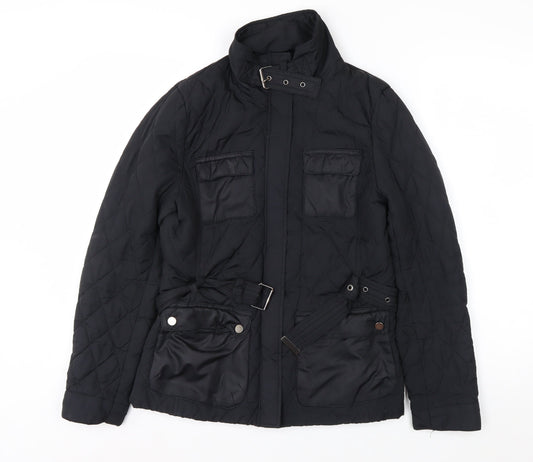 H&M Womens Black Quilted Belted Mid-Length Jacket Size 10