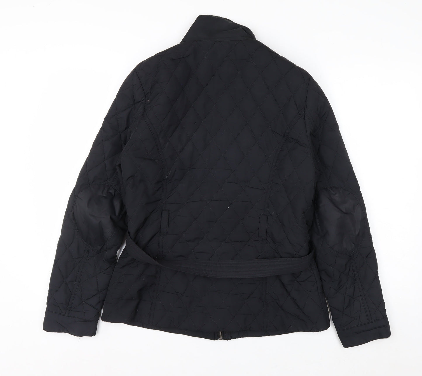 H&M Womens Black Quilted Belted Mid-Length Jacket Size 10