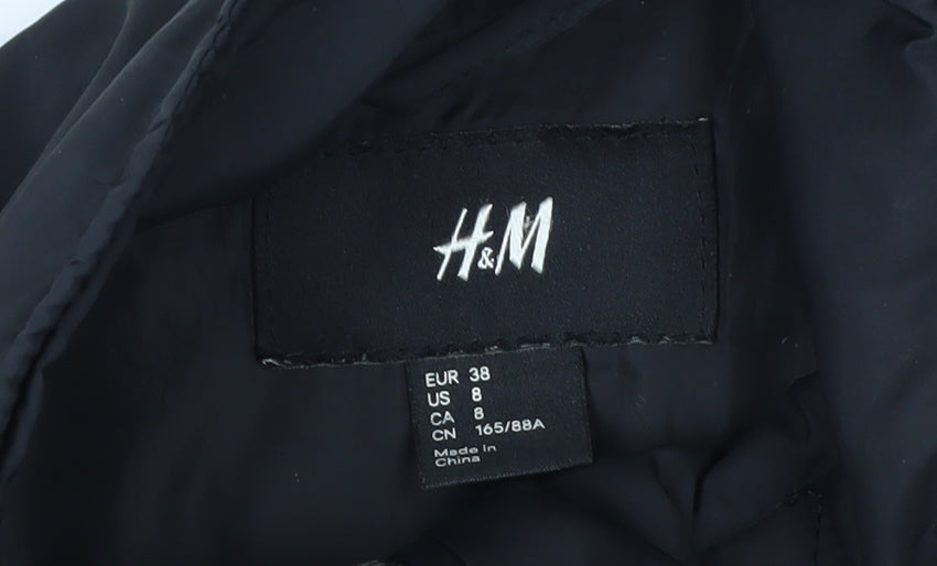 H&M Womens Black Quilted Belted Mid-Length Jacket Size 10