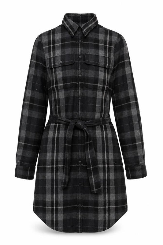 Ralph Lauren Women Black Plaid Cotton Belted Shirt Dress Size 2