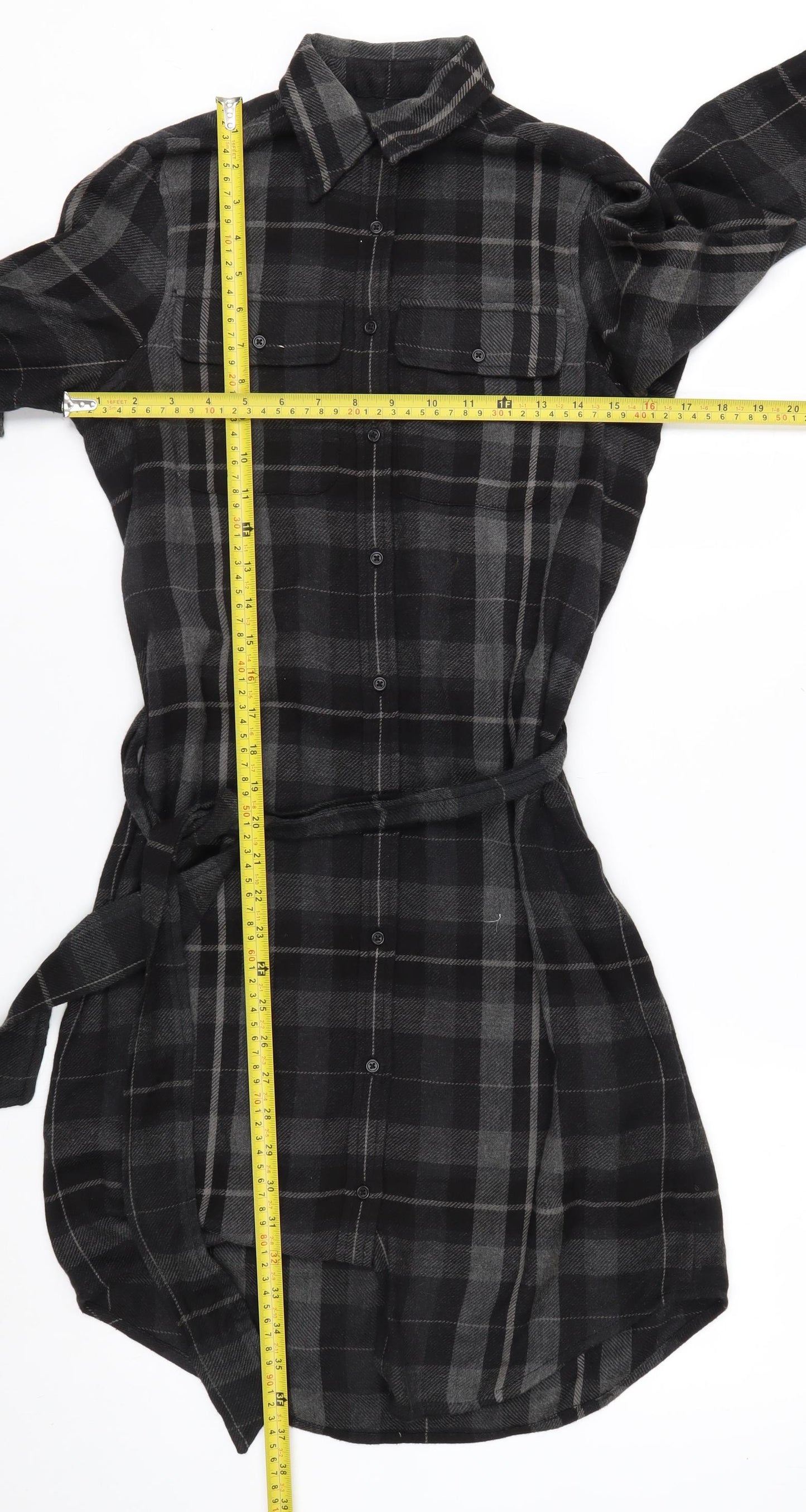 Ralph Lauren Women Black Plaid Cotton Belted Shirt Dress Size 2