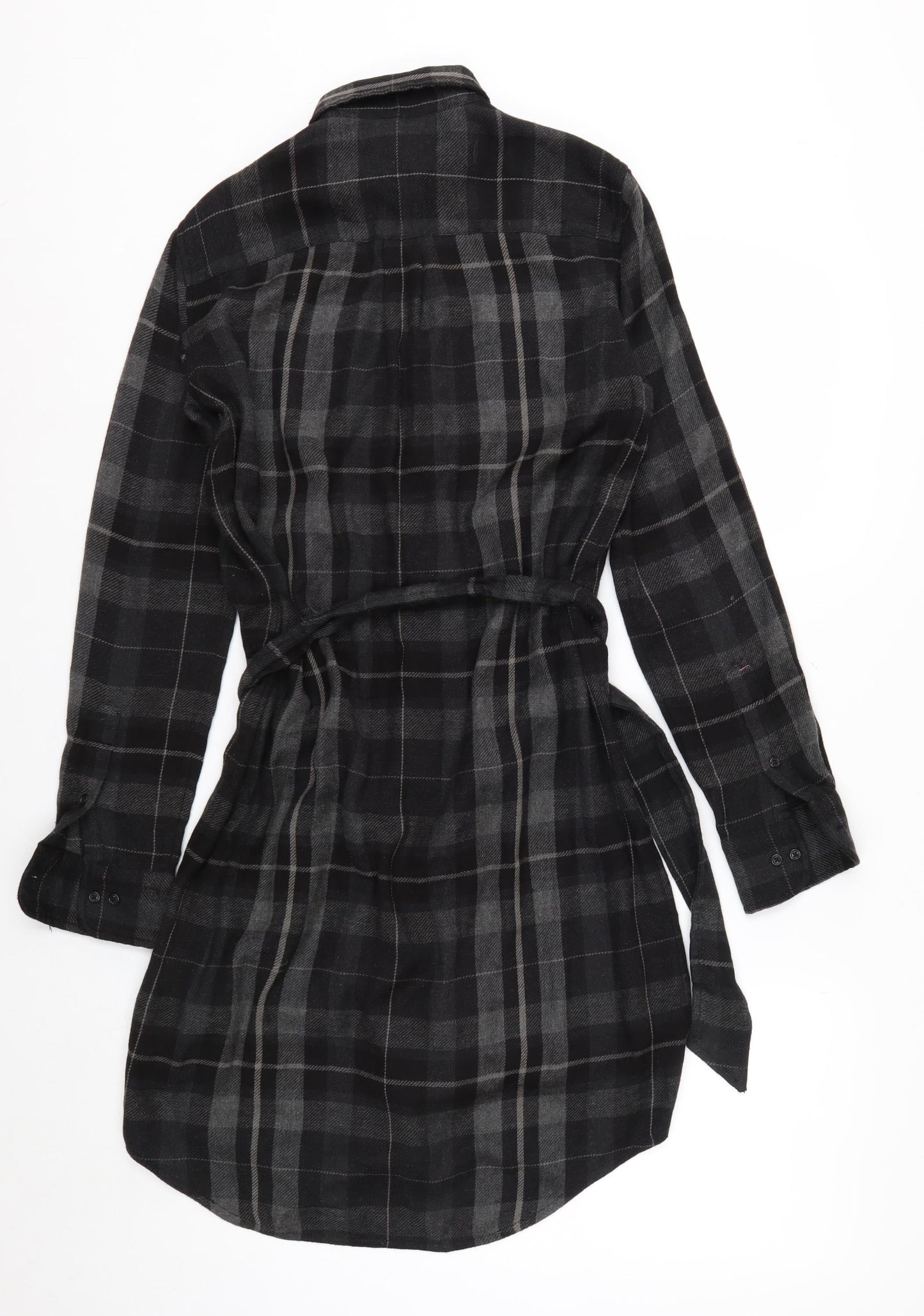 Ralph Lauren Women Black Plaid Cotton Belted Shirt Dress Size 2