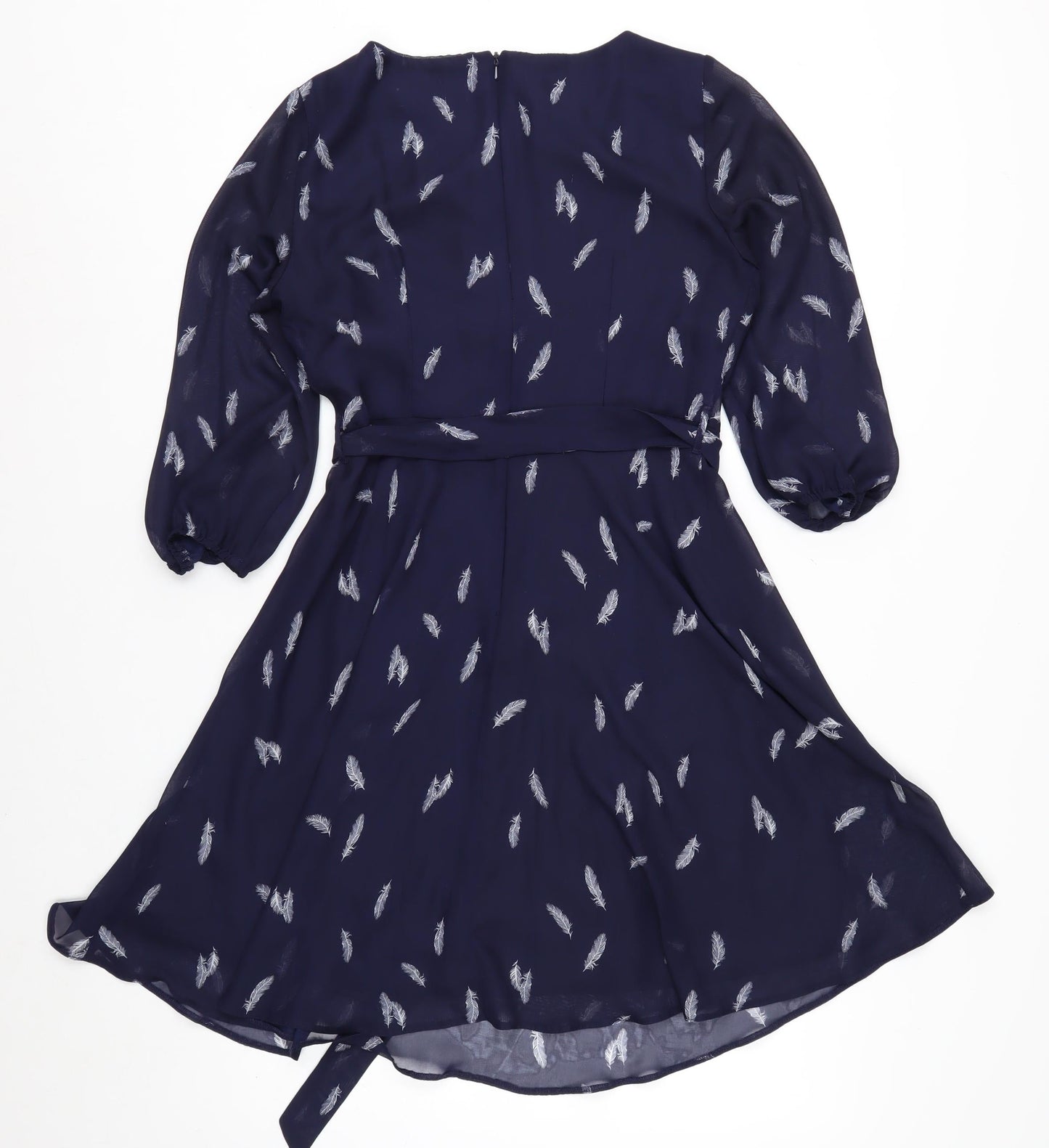 Billie & Blossom Petite Blue Feather Print Fit & Flare Dress Size 10