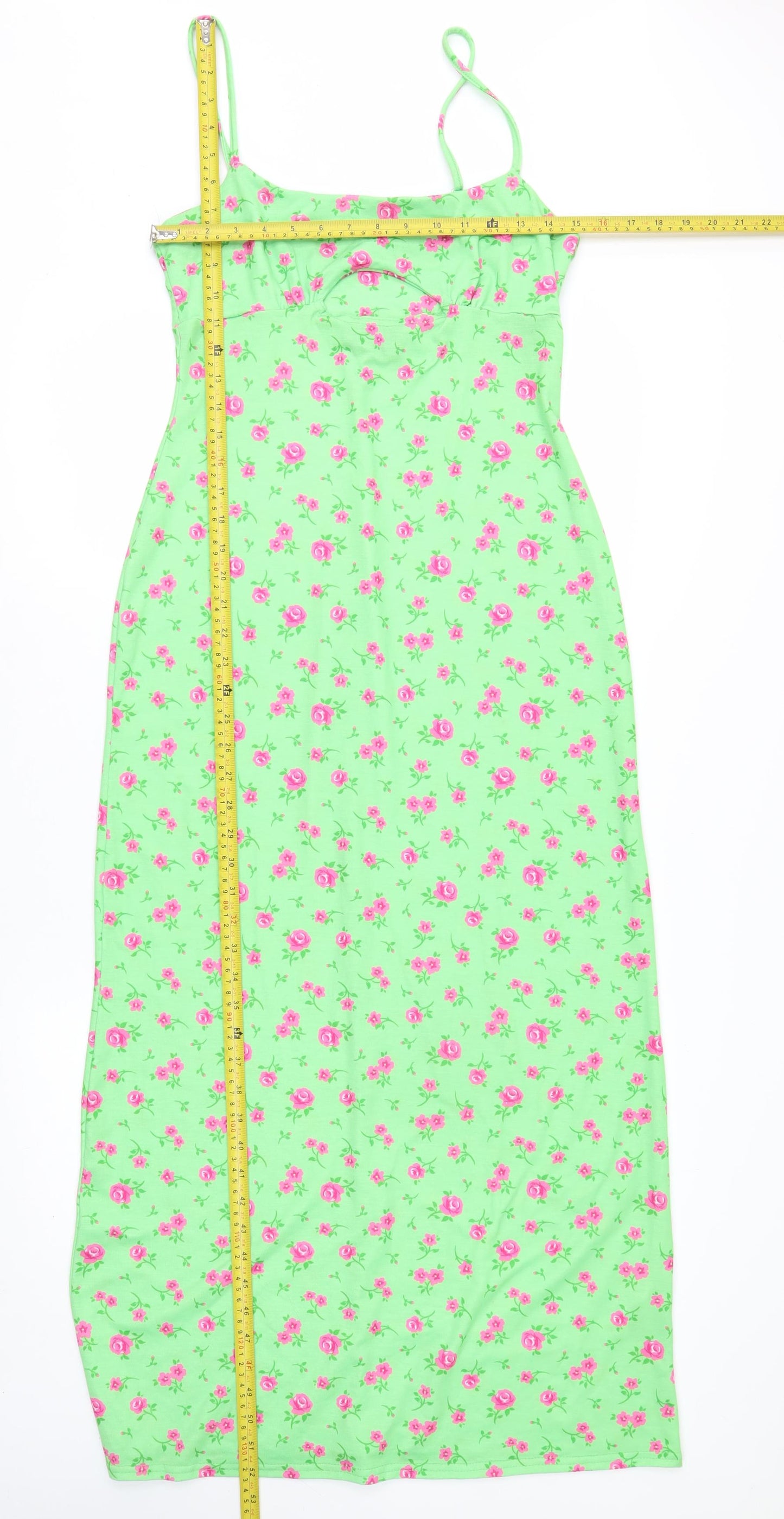 ASOS Women Green Floral Slip Dress Size 10 Sleeveless Midi
