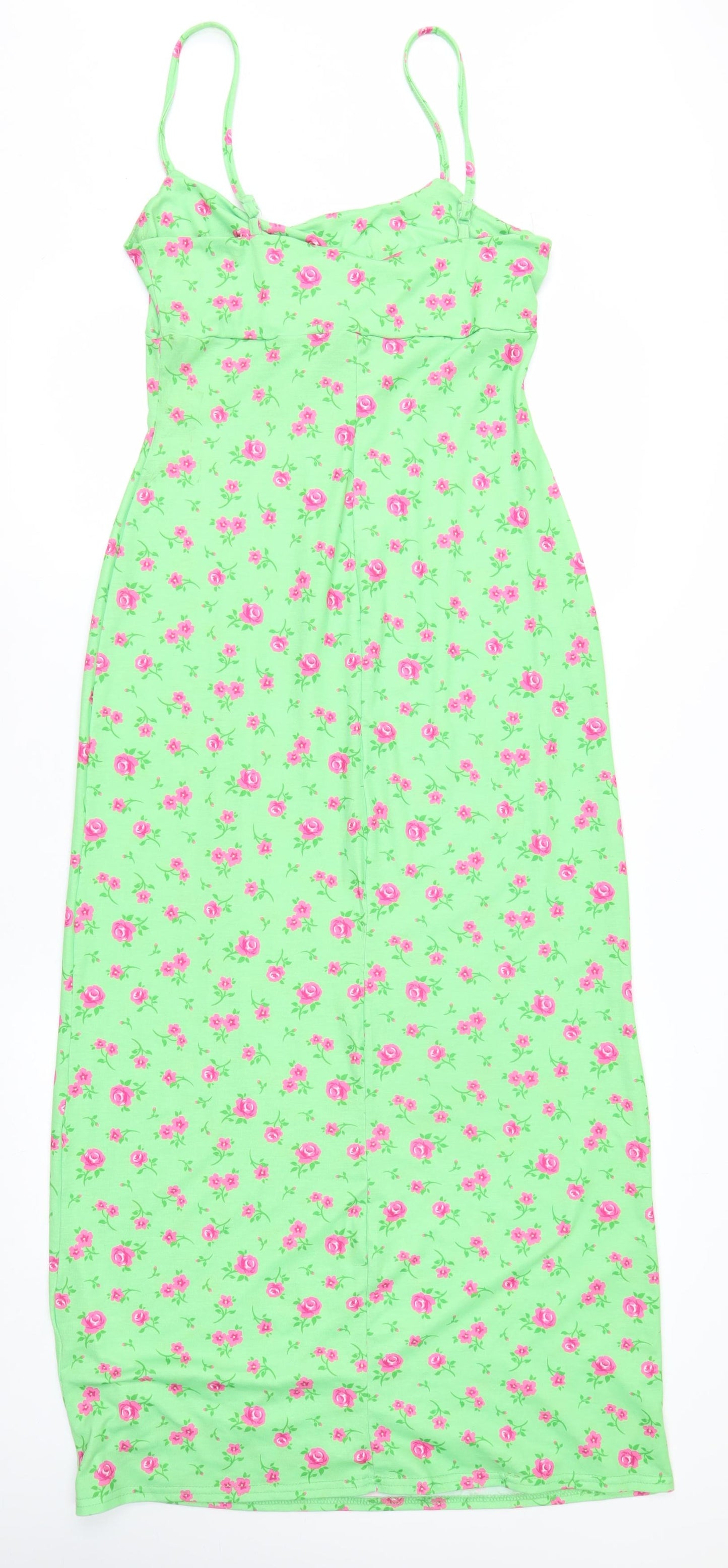ASOS Women Green Floral Slip Dress Size 10 Sleeveless Midi