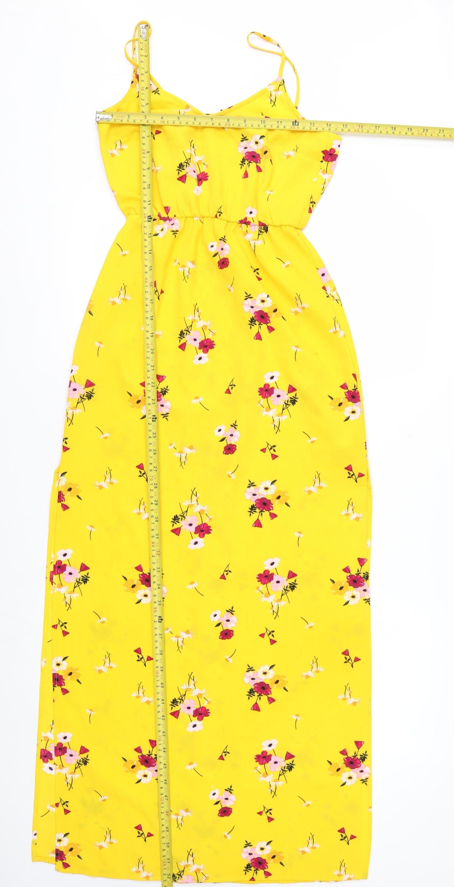 H&M Women Yellow Floral Midi Slip Dress Size 4