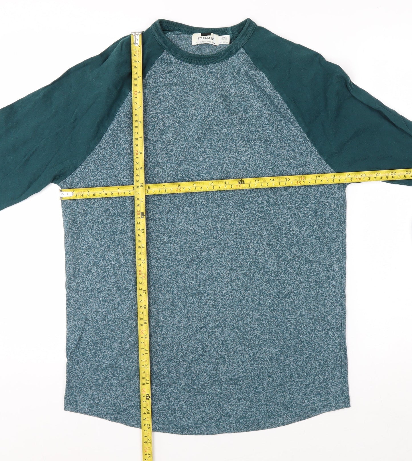 Topman Men's Blue Long Sleeve Colourblock Casual T-Shirt Size S