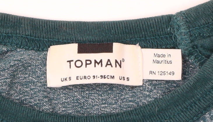 Topman Men's Blue Long Sleeve Colourblock Casual T-Shirt Size S