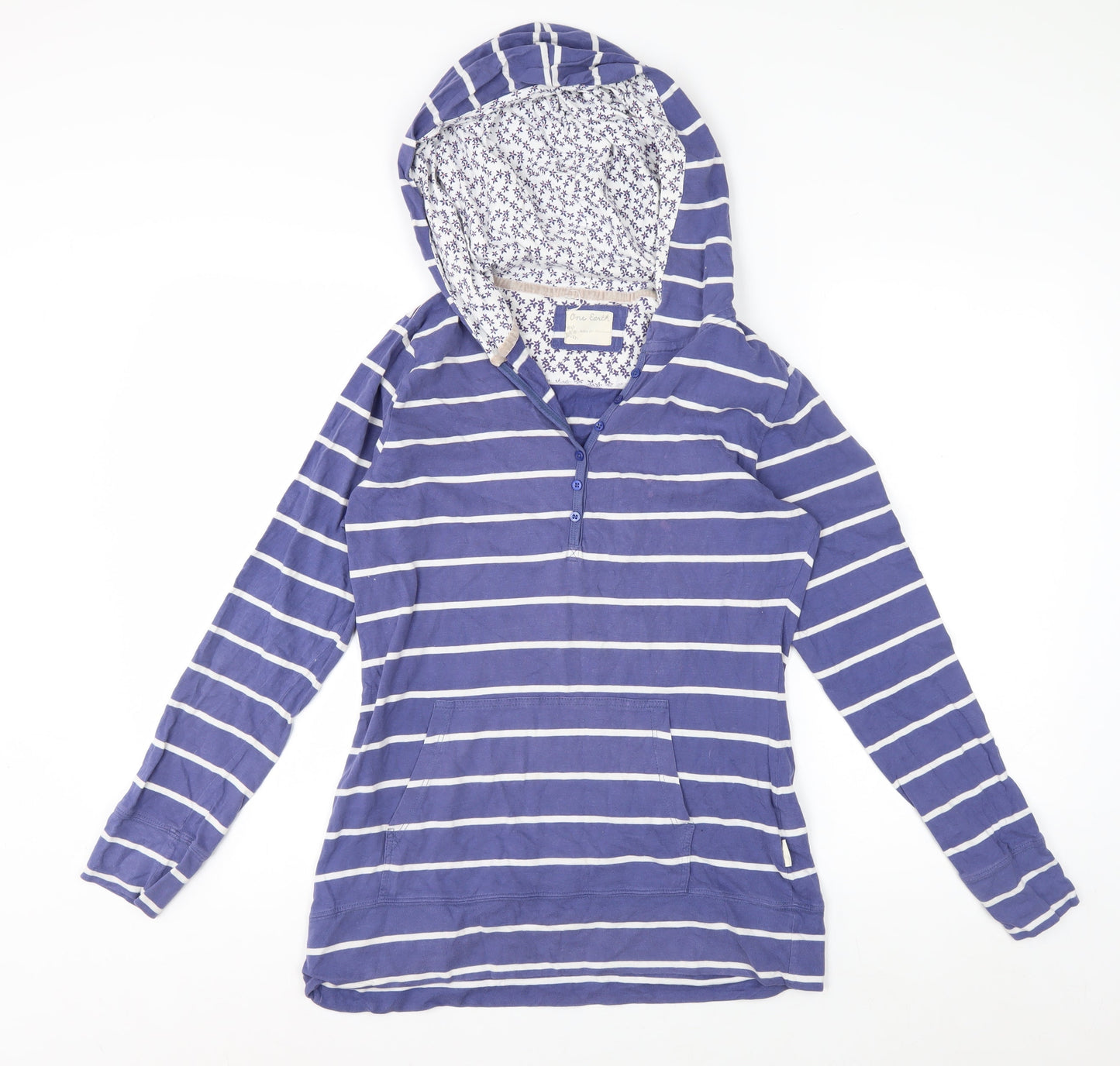 One Earth Women’s Blue Striped Pullover Hoodie Size 14 Cotton