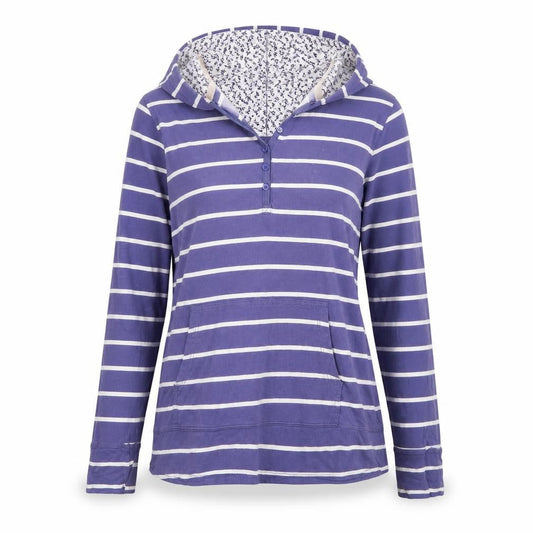 One Earth Women’s Blue Striped Pullover Hoodie Size 14 Cotton
