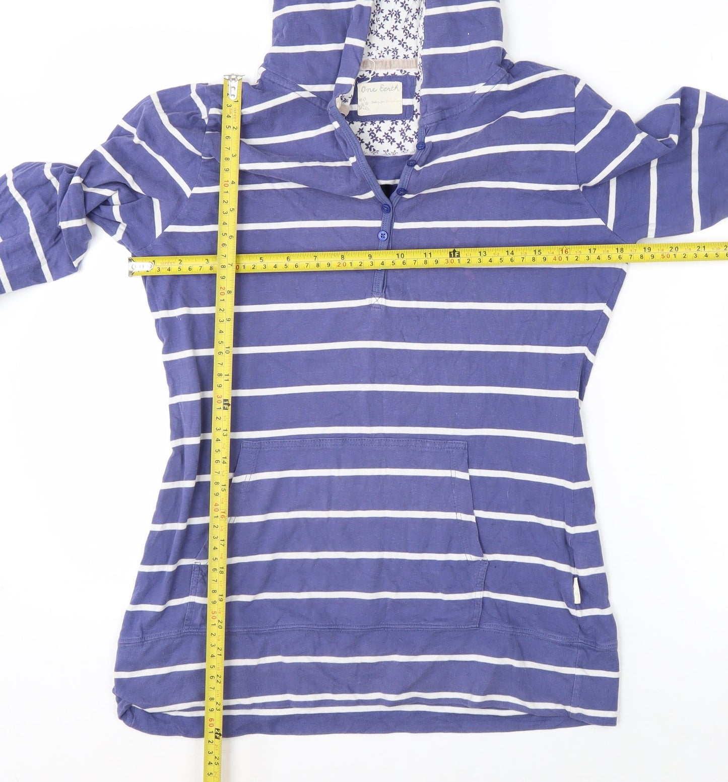 One Earth Women’s Blue Striped Pullover Hoodie Size 14 Cotton