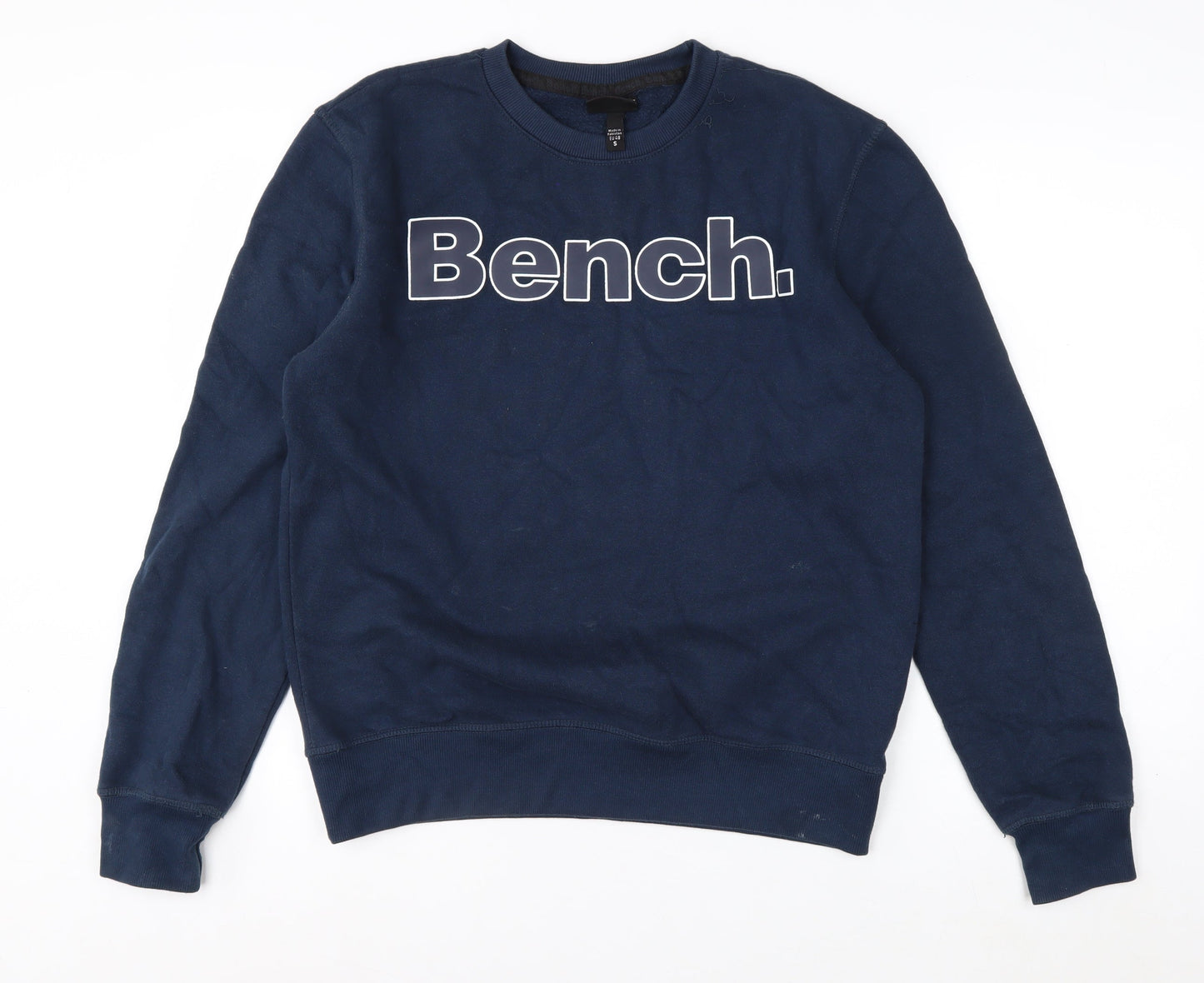 Bench Men’s Blue Sweatshirt S Pullover Crew Neck Logo Cotton Blend