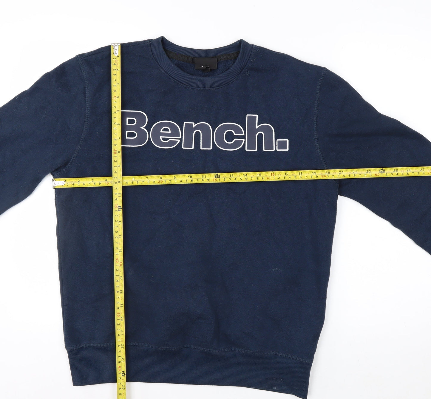 Bench Men’s Blue Sweatshirt S Pullover Crew Neck Logo Cotton Blend
