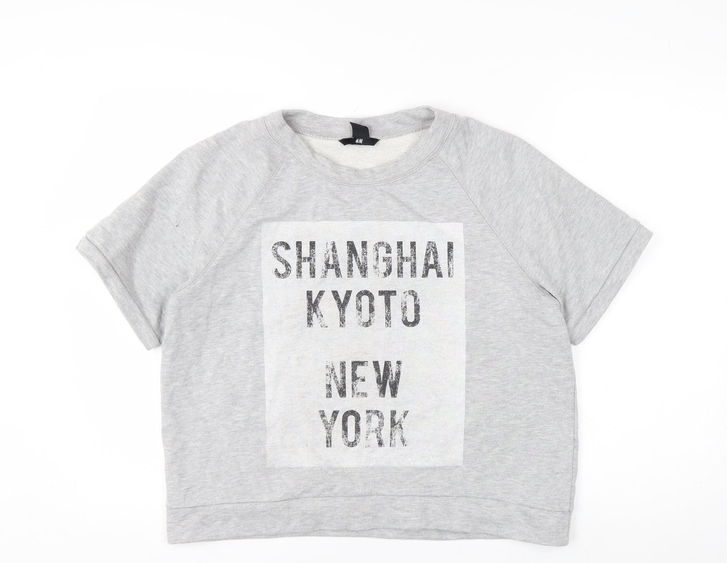 H&M Womens Grey Short Sleeve Pullover Sweatshirt Size 12 Graphic Print