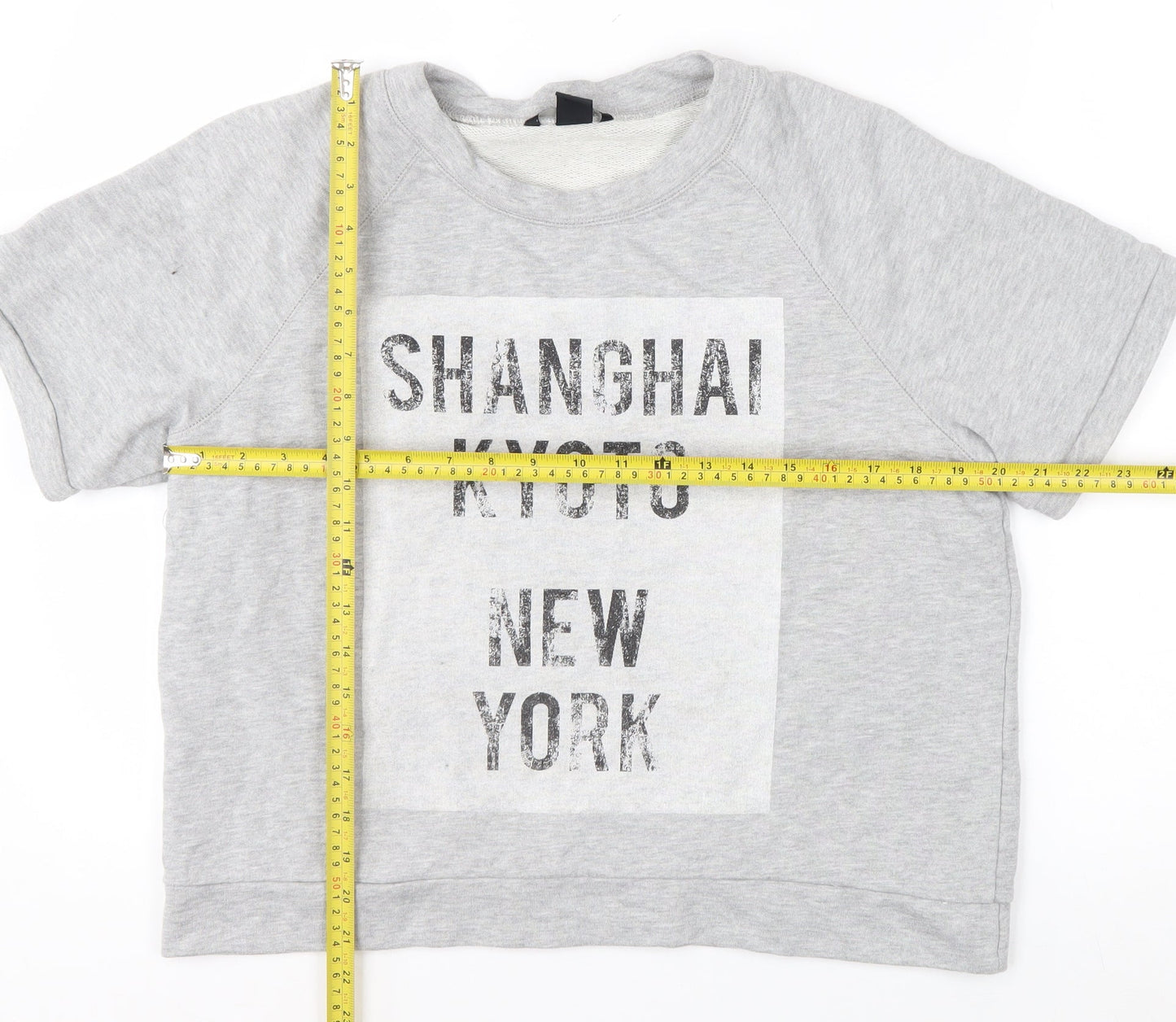 H&M Womens Grey Short Sleeve Pullover Sweatshirt Size 12 Graphic Print