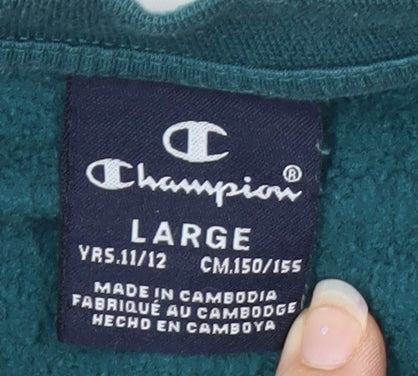 Champion Boys Green Pullover Sweatshirt 11-12 Years Crew Neck Fleece