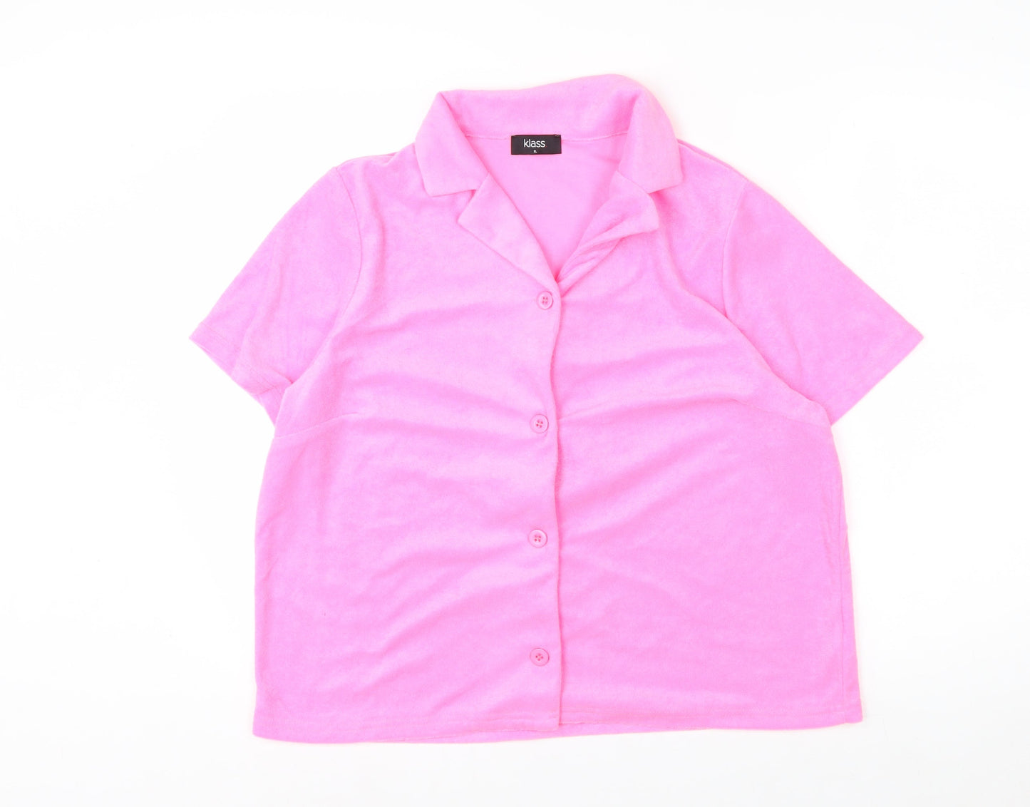 Klass Women's Pink Short Sleeve Collared Button-Up Blouse XL