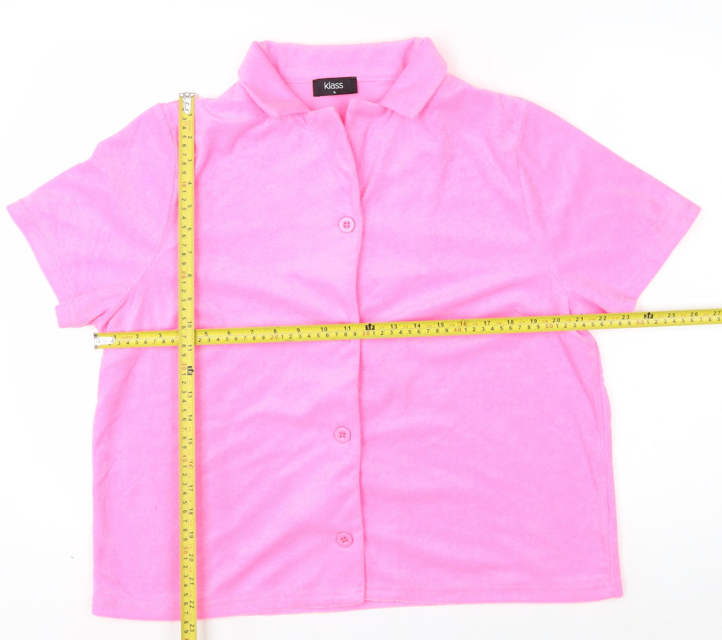 Klass Women's Pink Short Sleeve Collared Button-Up Blouse XL