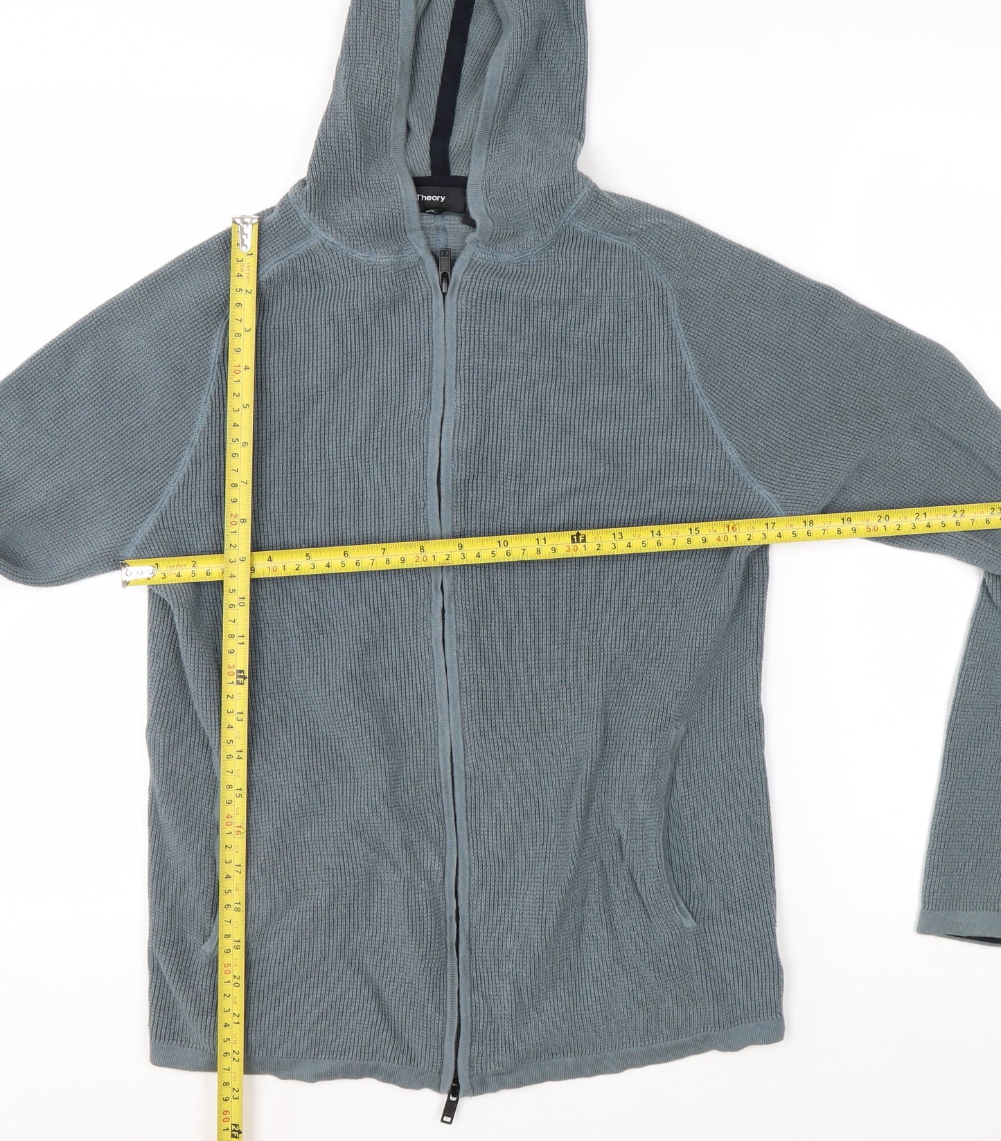 Theory Mens Grey Cotton Full Zip Hooded Jumper M