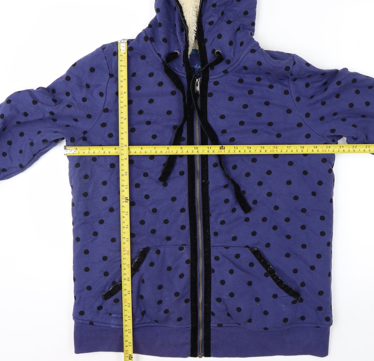 Boden Womens Blue Polka Dot Full Zip Hoodie Size M Lined Casual