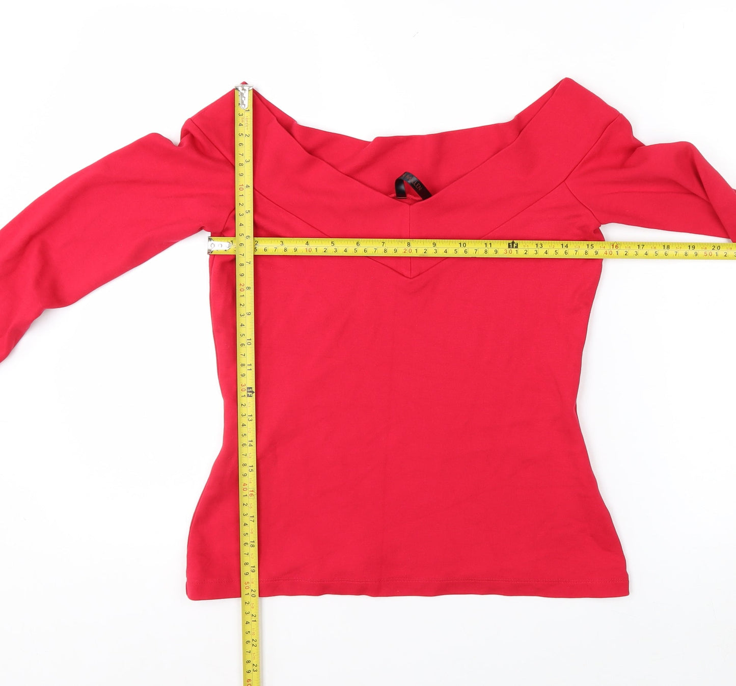 Karen Millen Women's Red Off Shoulder Long Sleeve Slim Fit Jersey Top Size 12
