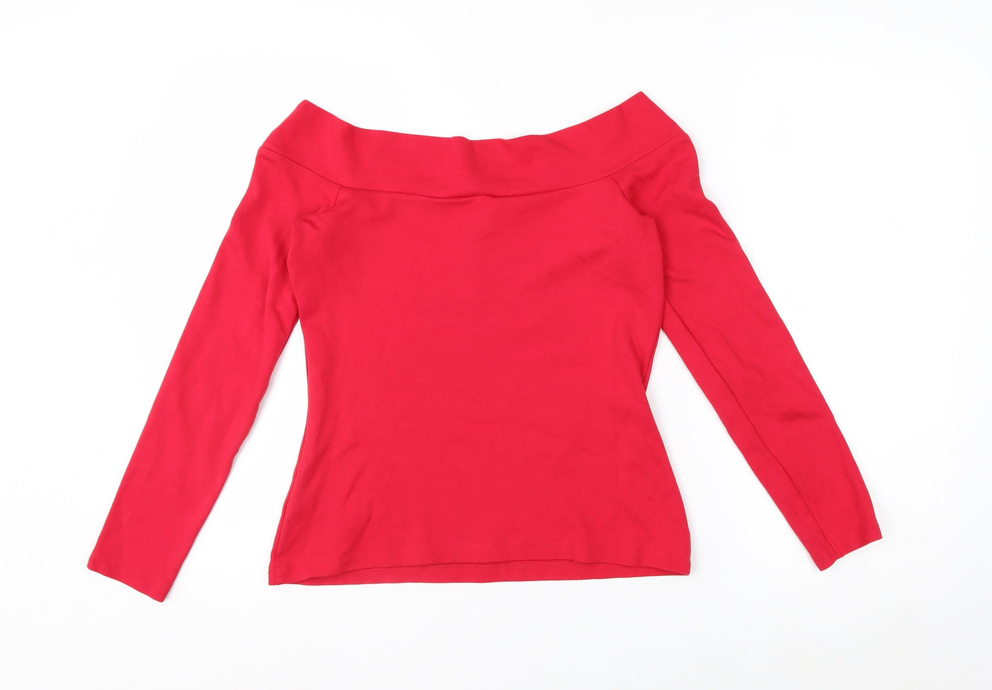 Karen Millen Women's Red Off Shoulder Long Sleeve Slim Fit Jersey Top Size 12