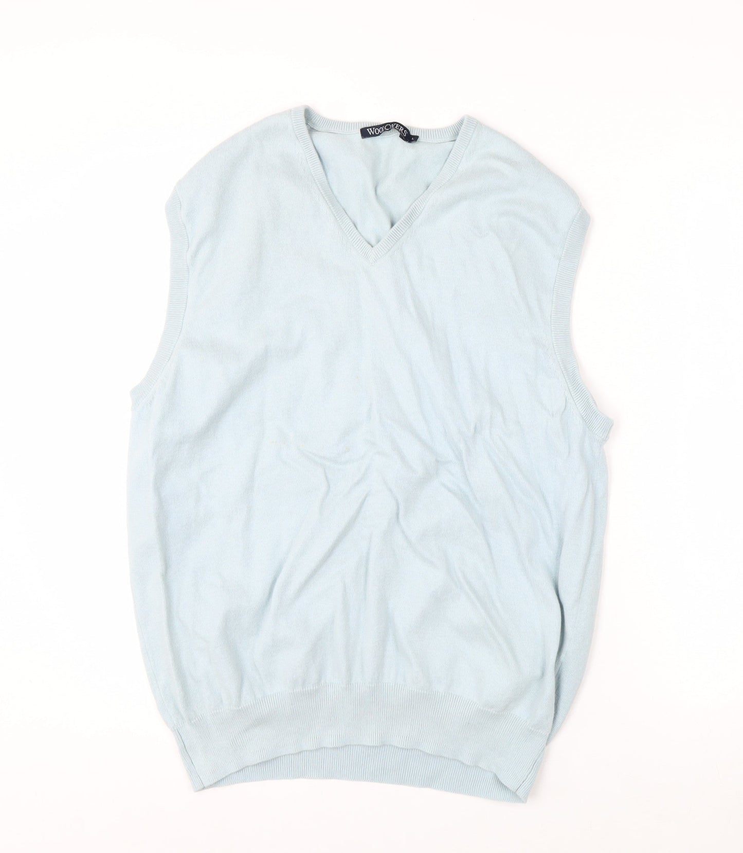 WoolOvers Men's Blue Cotton Cashmere V-Neck Sleeveless Jumper L