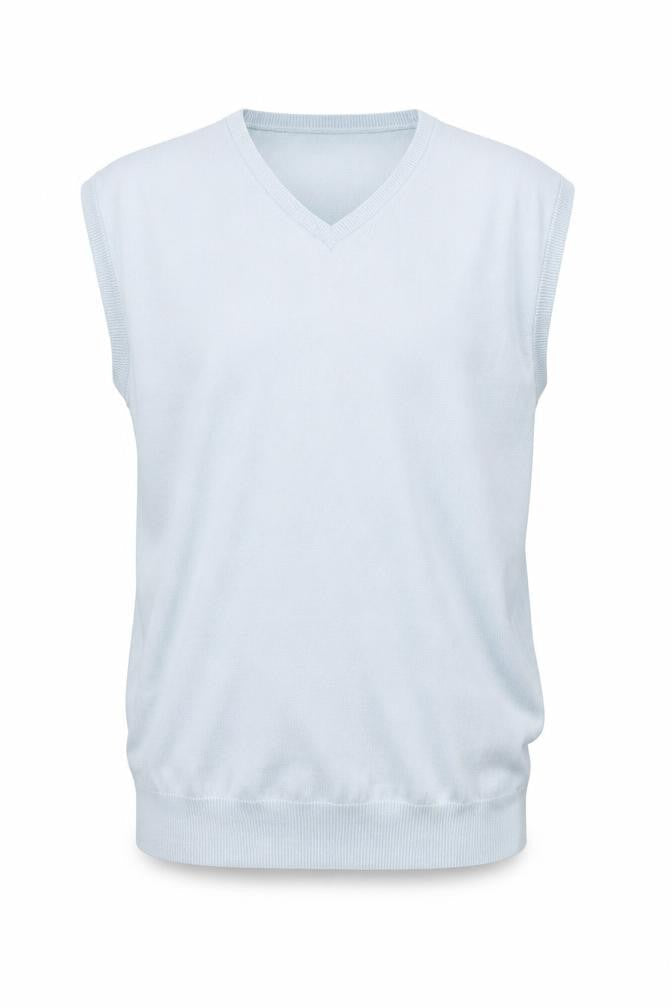 WoolOvers Men's Blue Cotton Cashmere V-Neck Sleeveless Jumper L
