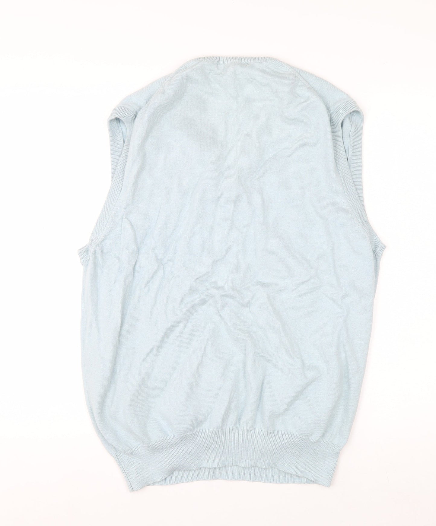 WoolOvers Men's Blue Cotton Cashmere V-Neck Sleeveless Jumper L