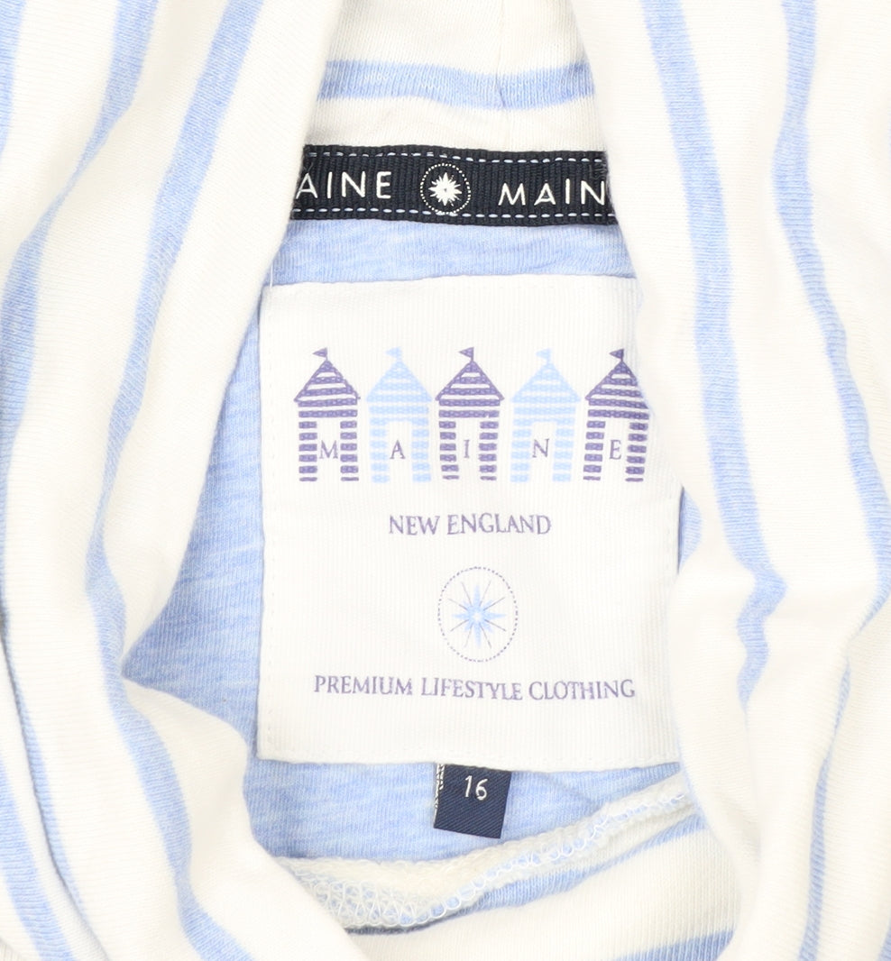Maine New England Women's Blue White Stripe Pullover Sweatshirt Size 16