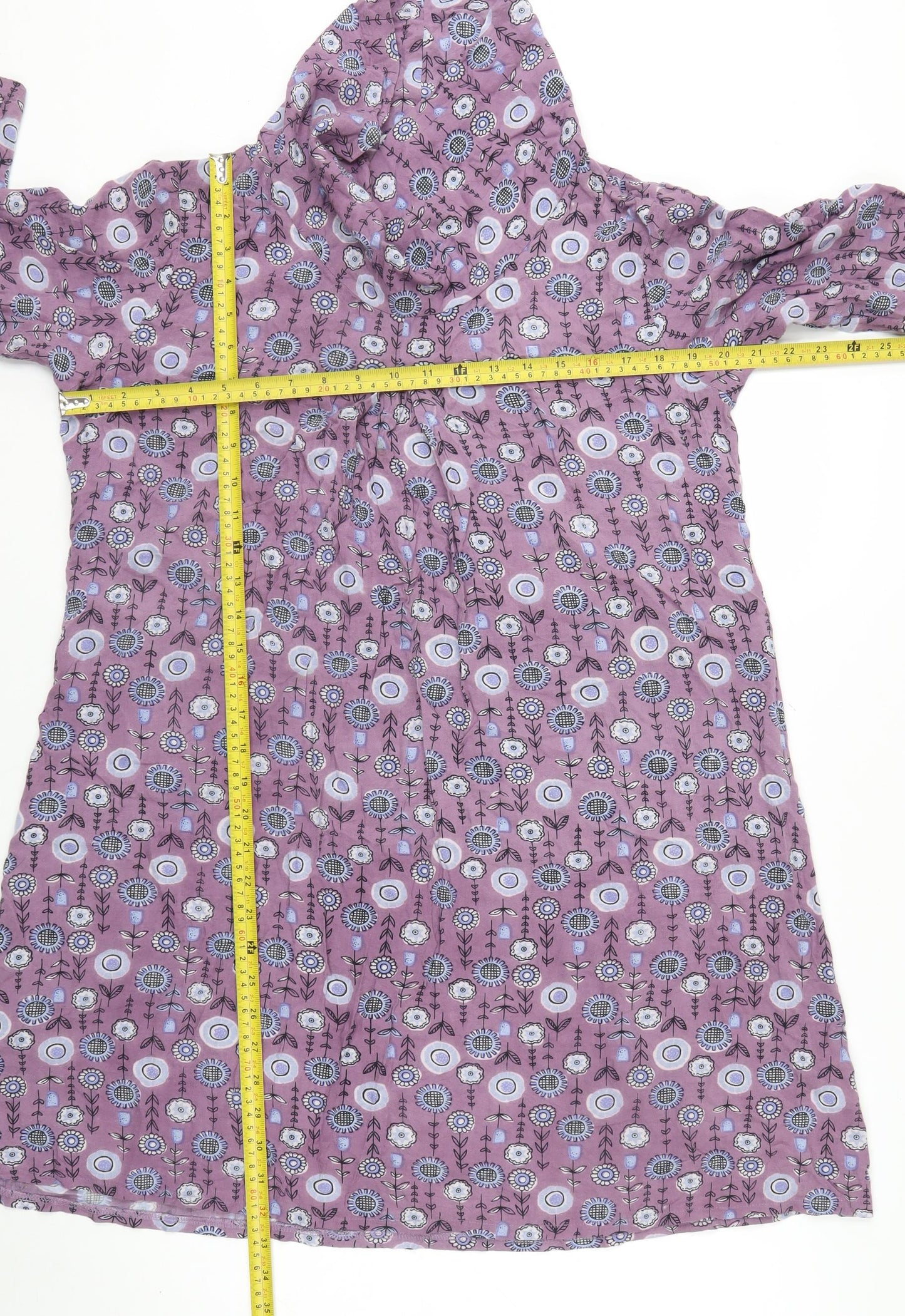 Alice Collins Women Purple Floral Viscose A-Line Knee Dress Size 16