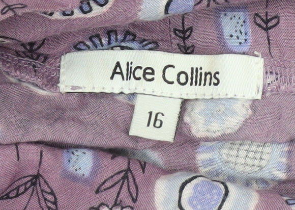 Alice Collins Women Purple Floral Viscose A-Line Knee Dress Size 16