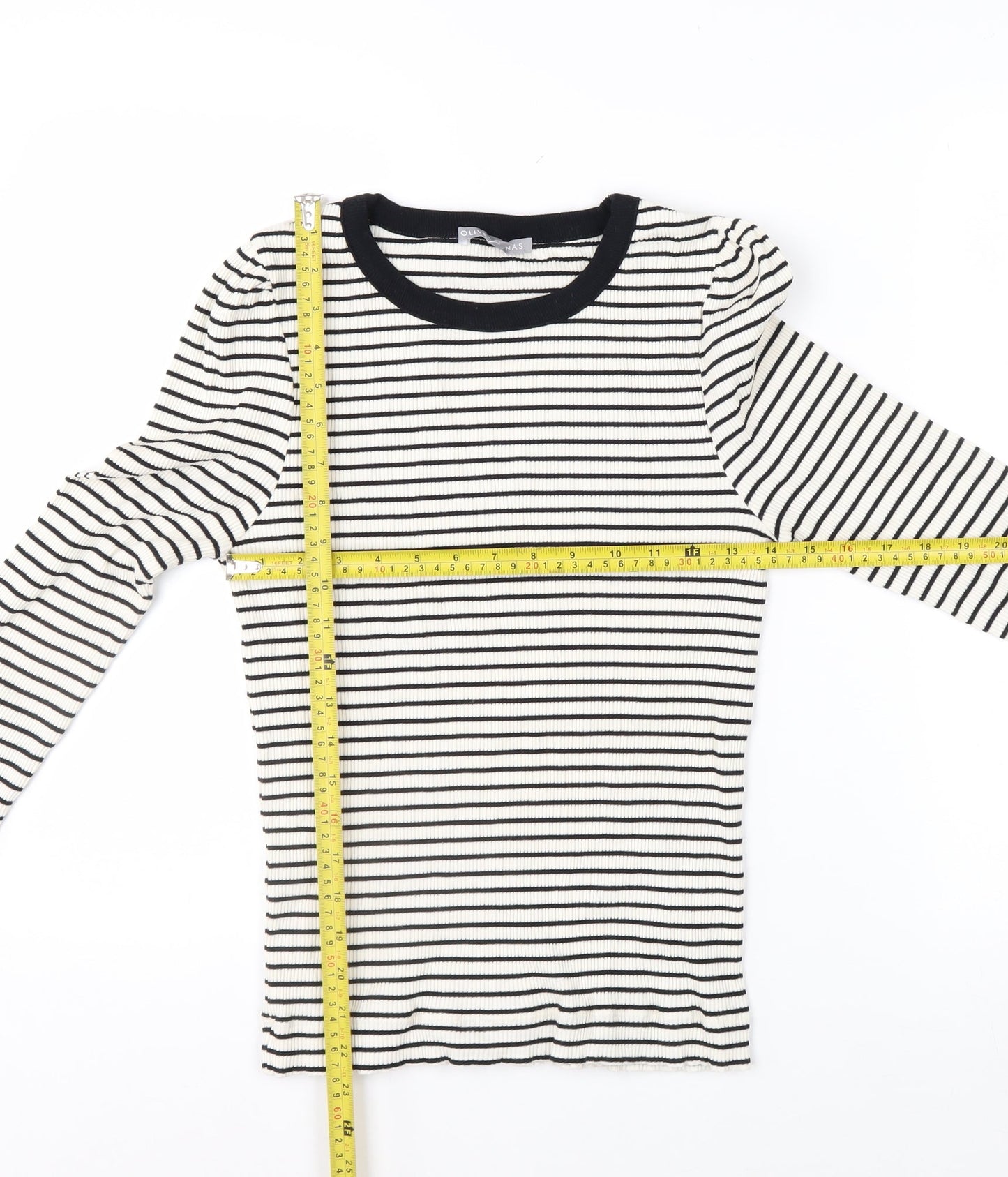 Oliver Bonas Women’s White Black Striped Long Sleeve Cotton Top Size 10