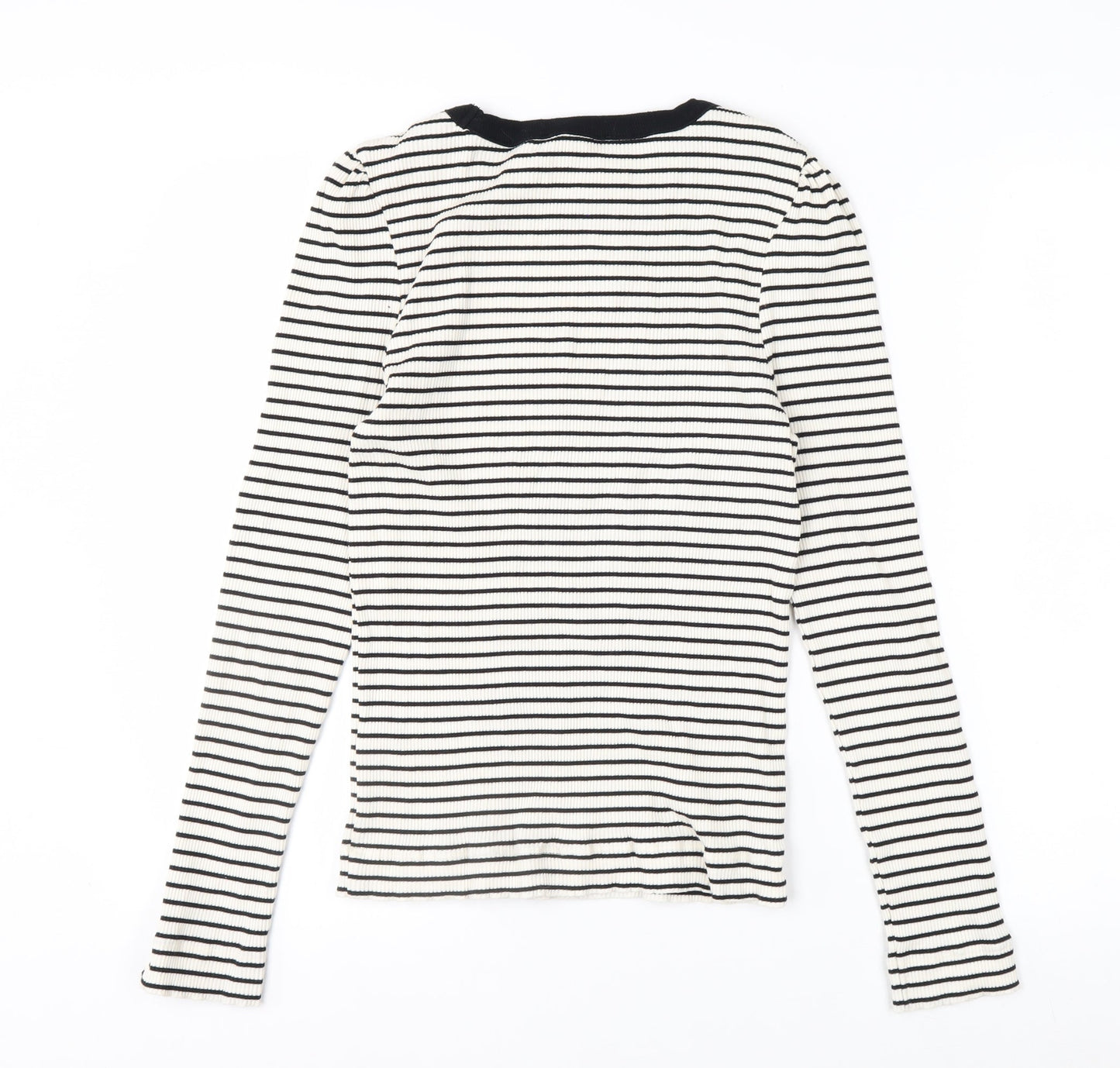 Oliver Bonas Women’s White Black Striped Long Sleeve Cotton Top Size 10