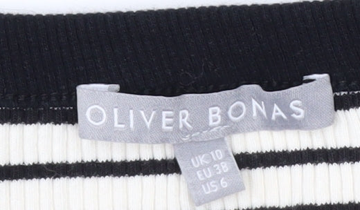 Oliver Bonas Women’s White Black Striped Long Sleeve Cotton Top Size 10