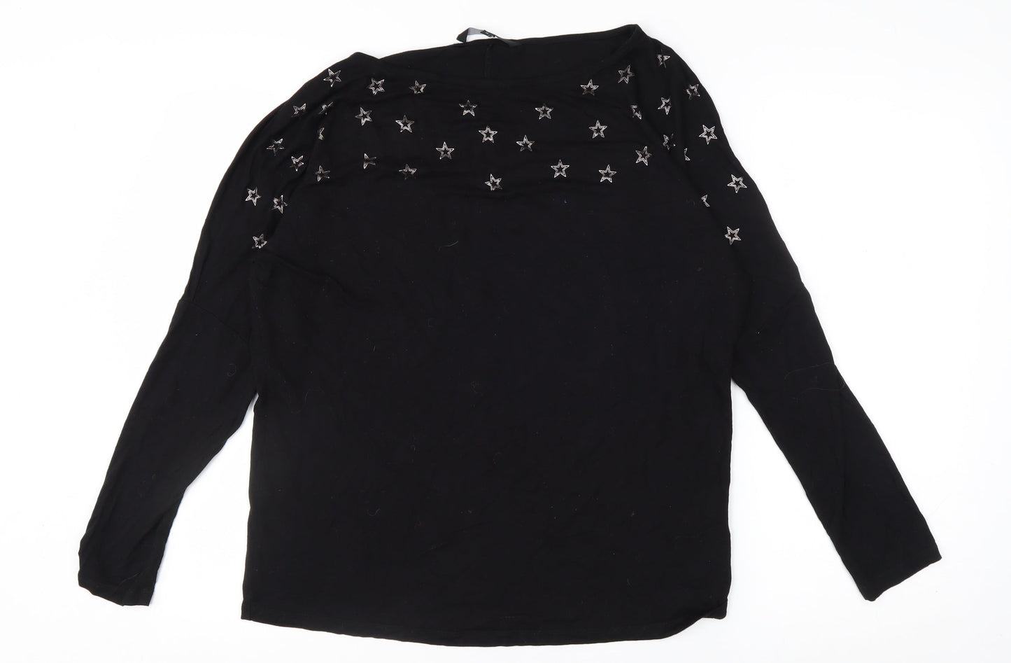 Next Women's Black Star Embroidered Long Sleeve T-Shirt Size 12