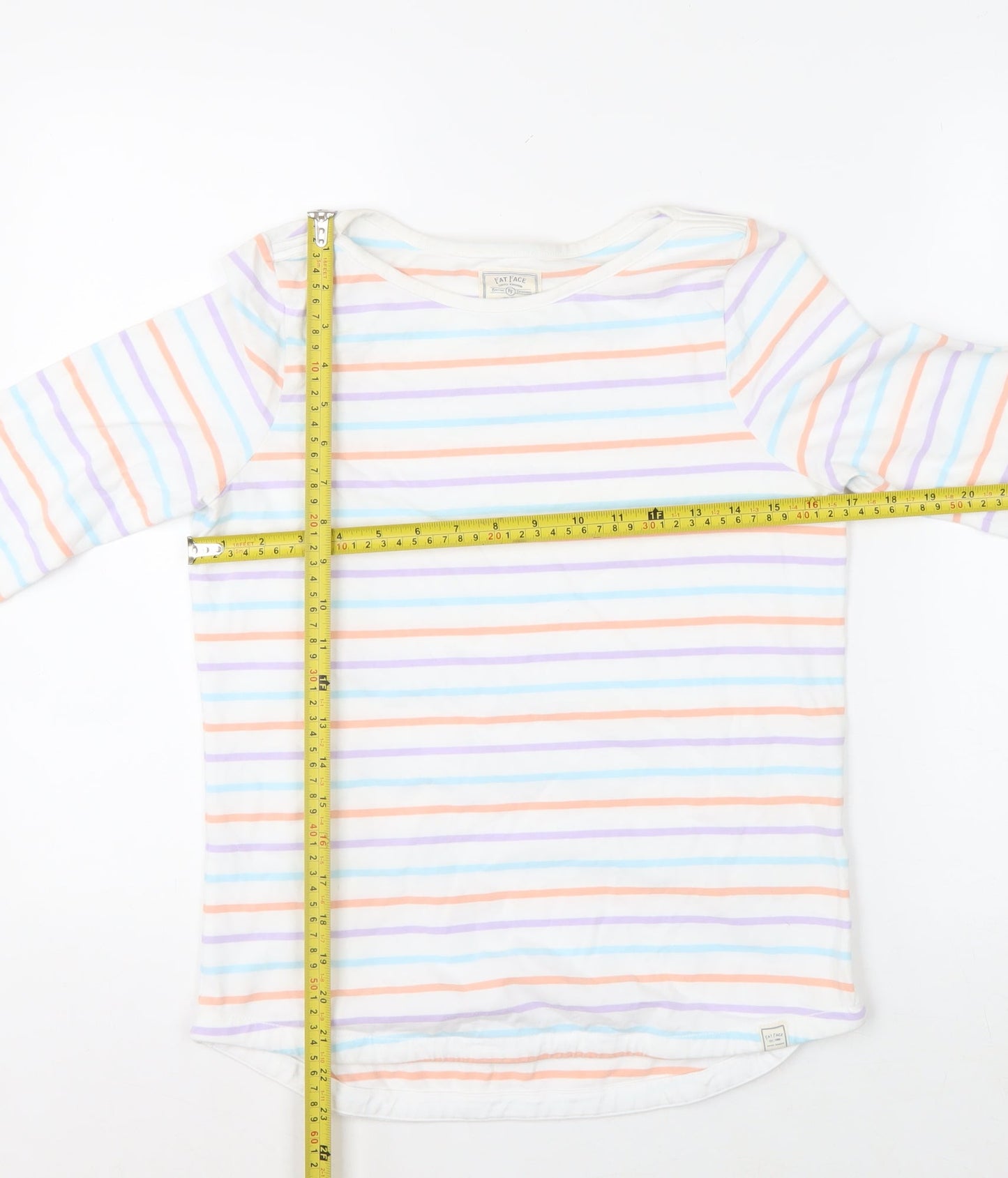 Fat Face Women's Multicoloured Striped Long Sleeve Cotton T-Shirt Size 6