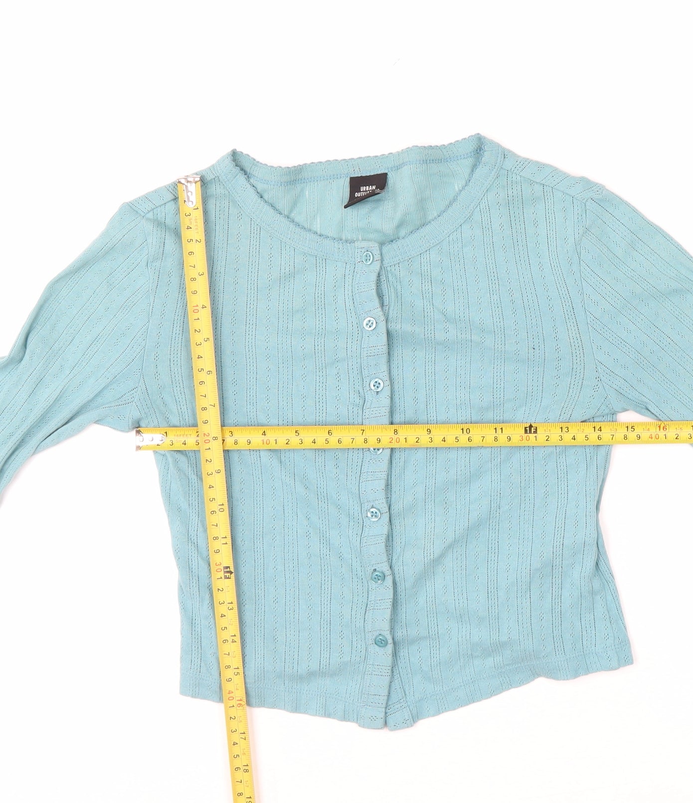 Urban Outfitters Women Blue XS Cropped Button-Up Long Sleeve Top