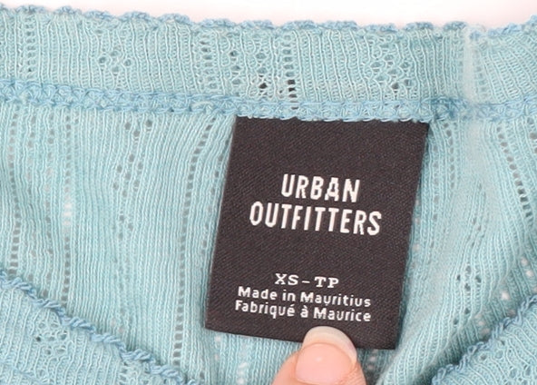 Urban Outfitters Women Blue XS Cropped Button-Up Long Sleeve Top