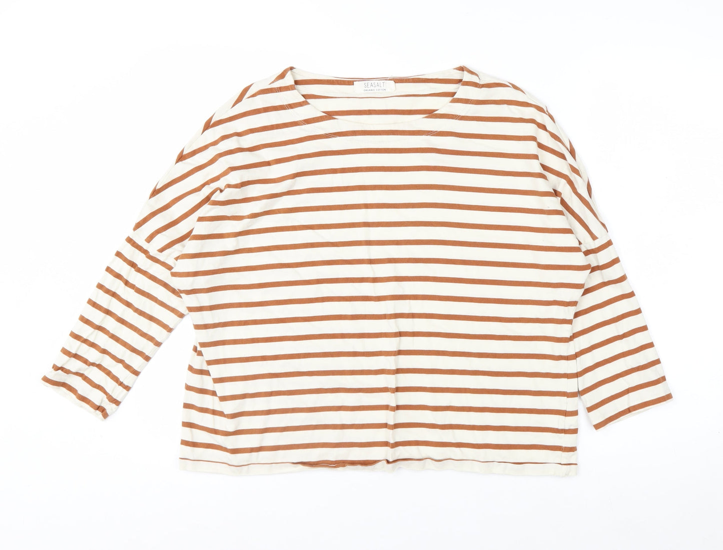 Seasalt Women’s Brown Striped Organic Cotton 3/4 Sleeve T-Shirt UK 14