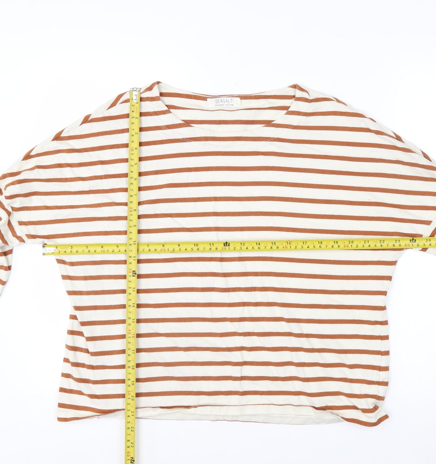Seasalt Women’s Brown Striped Organic Cotton 3/4 Sleeve T-Shirt UK 14