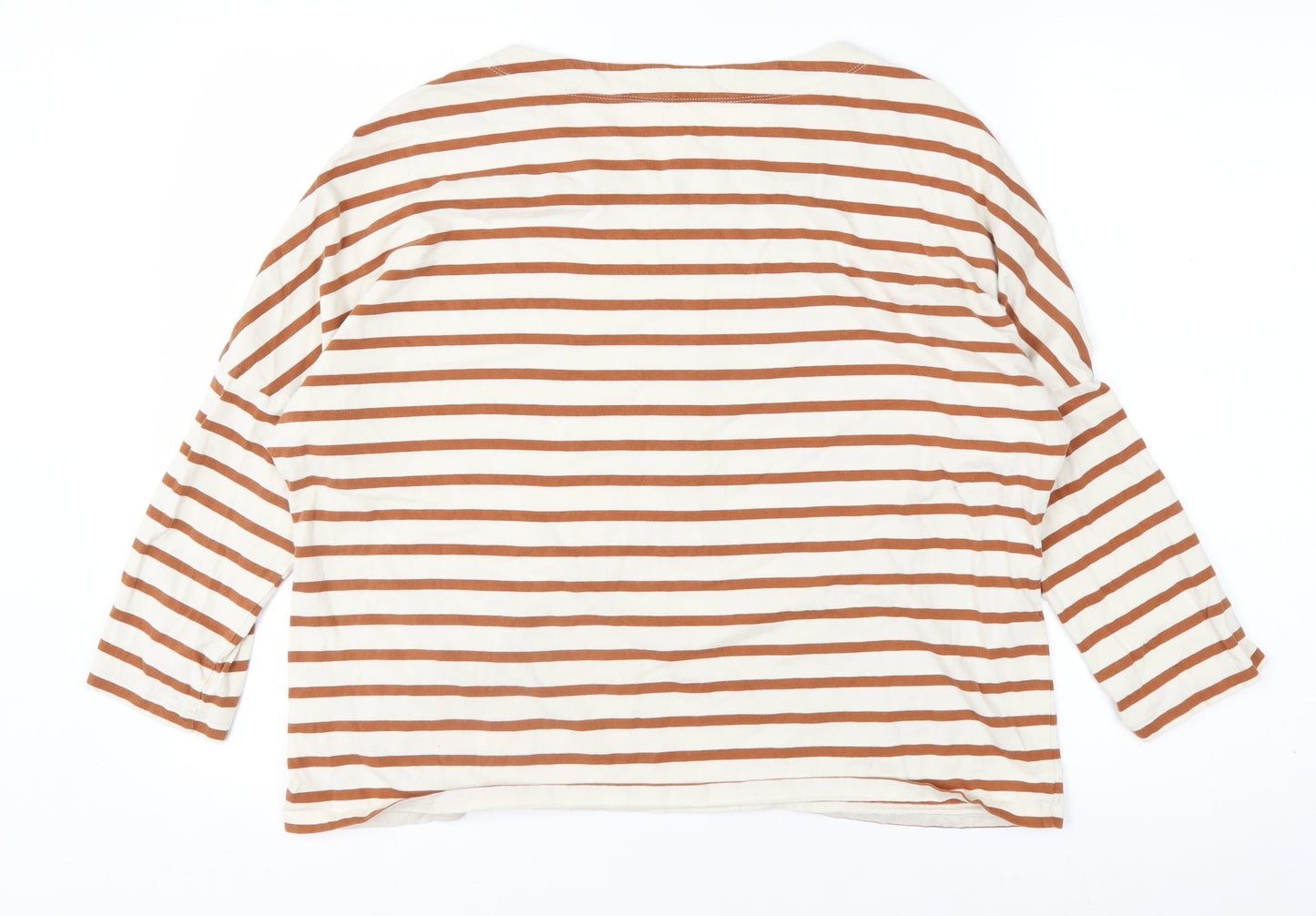Seasalt Women’s Brown Striped Organic Cotton 3/4 Sleeve T-Shirt UK 14