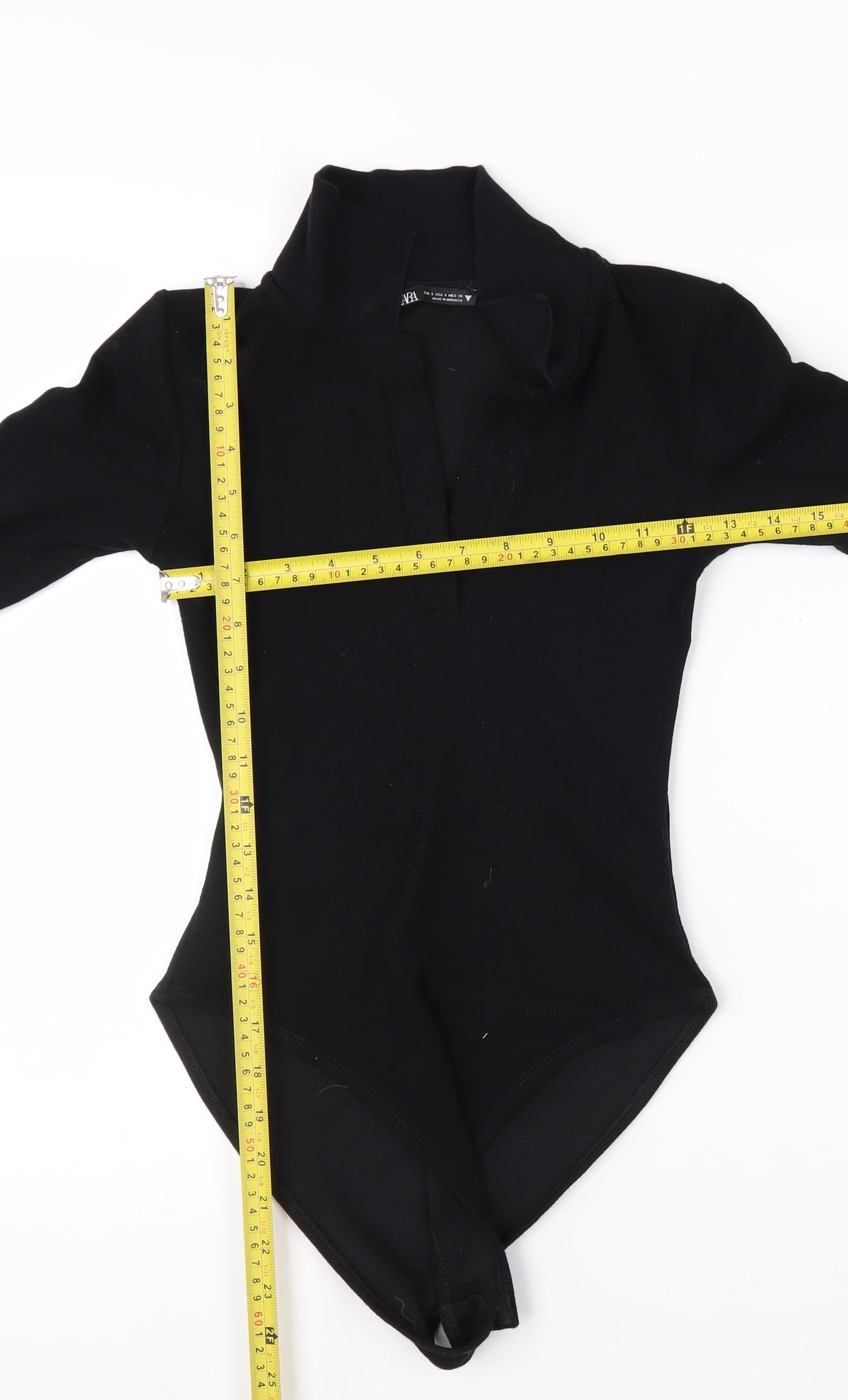 Zara Women Black Collared Long Sleeve Bodysuit Top Size S