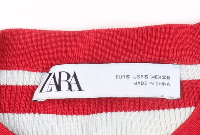 Zara Women Multicoloured Striped Knit Long Sleeve Top Size S