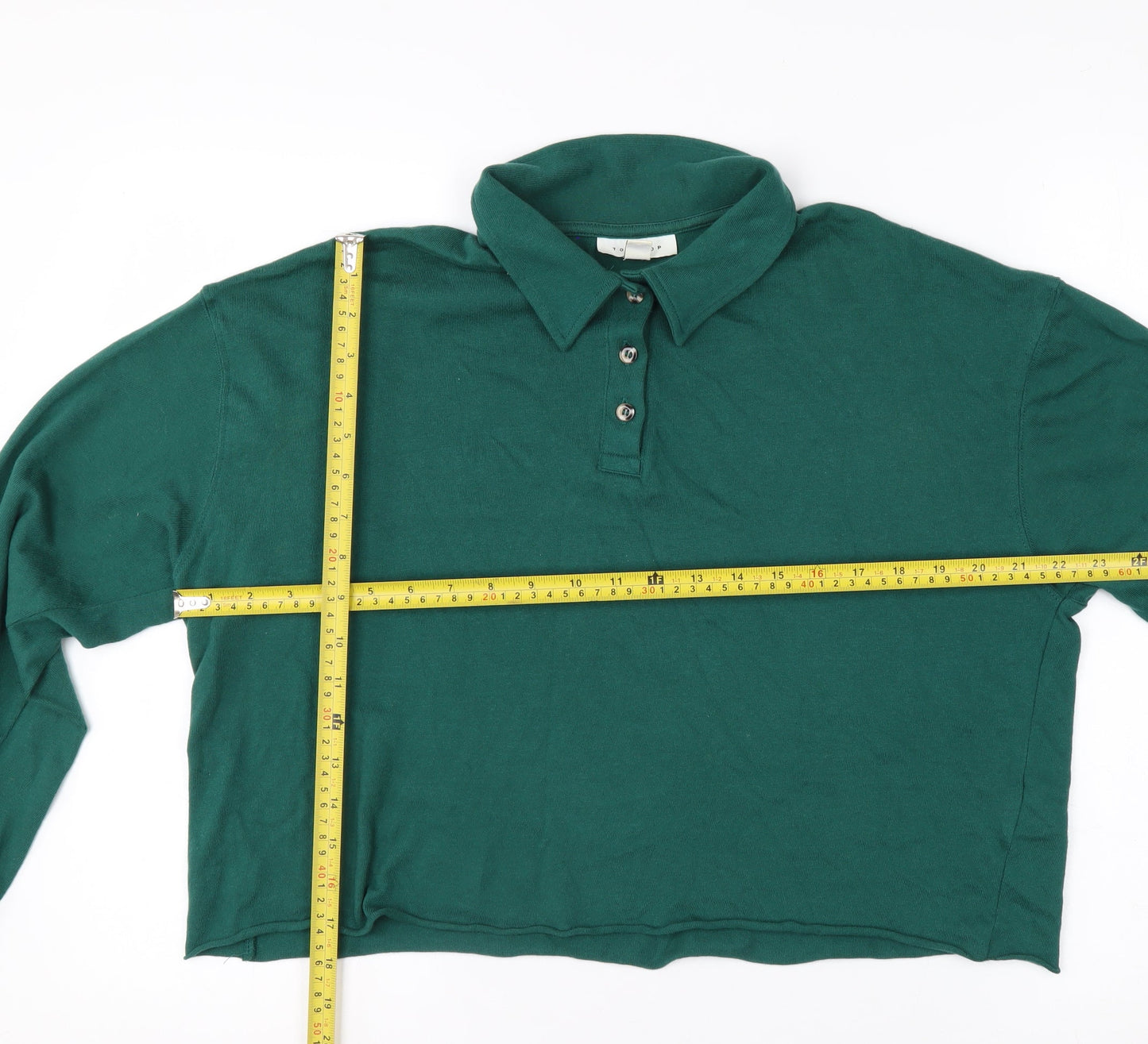 Topshop Women’s Green Cropped Long Sleeve Polo Shirt Size 12